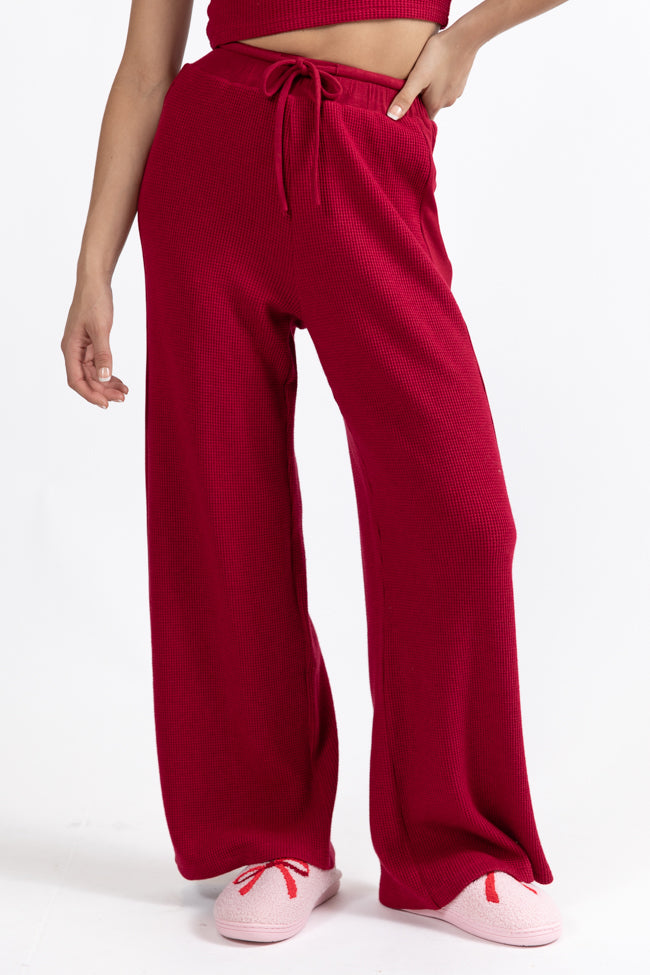 Essential Comfort Red Waffle Knit Ribbed Pants Macy Blackwell X Pink Lily