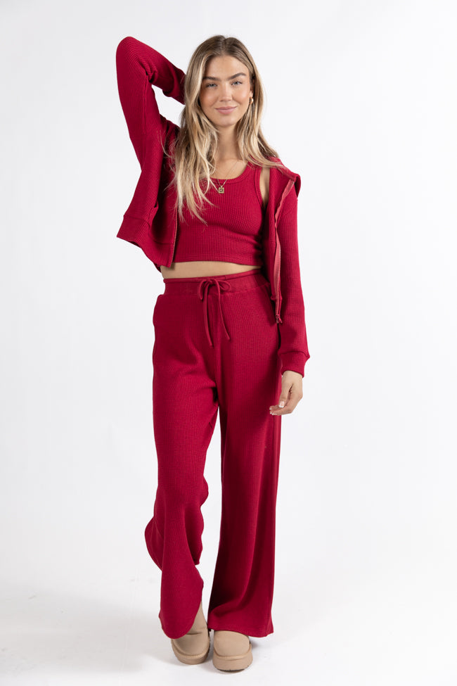 Essential Comfort Red Waffle Knit Ribbed Pants Macy Blackwell X Pink Lily