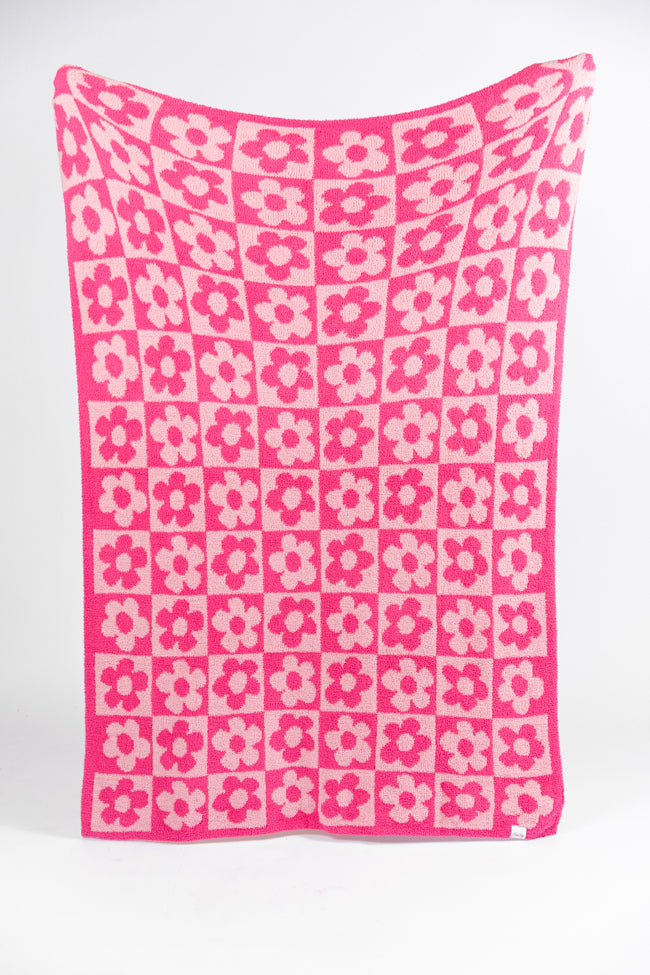 Make Me Believe Pink Checkered Daisy Blanket