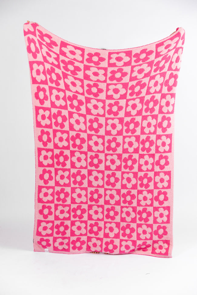 Make Me Believe Pink Checkered Daisy Blanket