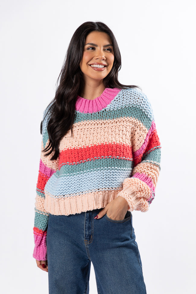 In Line Peach Multi Chunky Striped Sweater