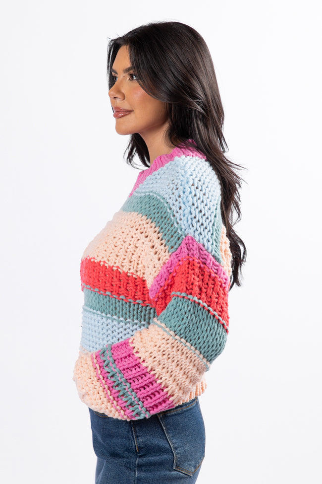 In Line Peach Multi Chunky Striped Sweater