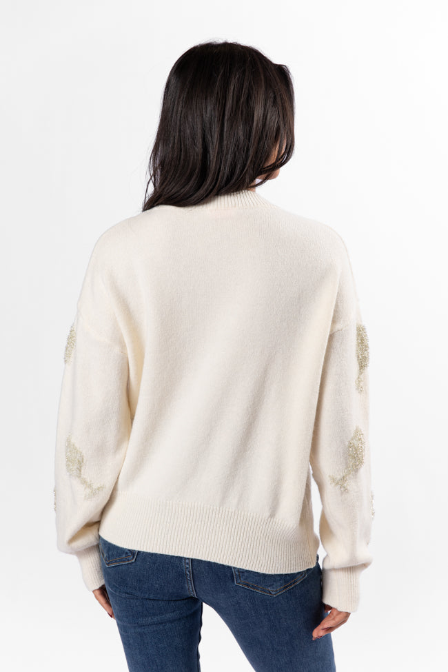 Pop The Bubbly Glitter Wine Glass Embroidered Cream Sweater - Coming Soon