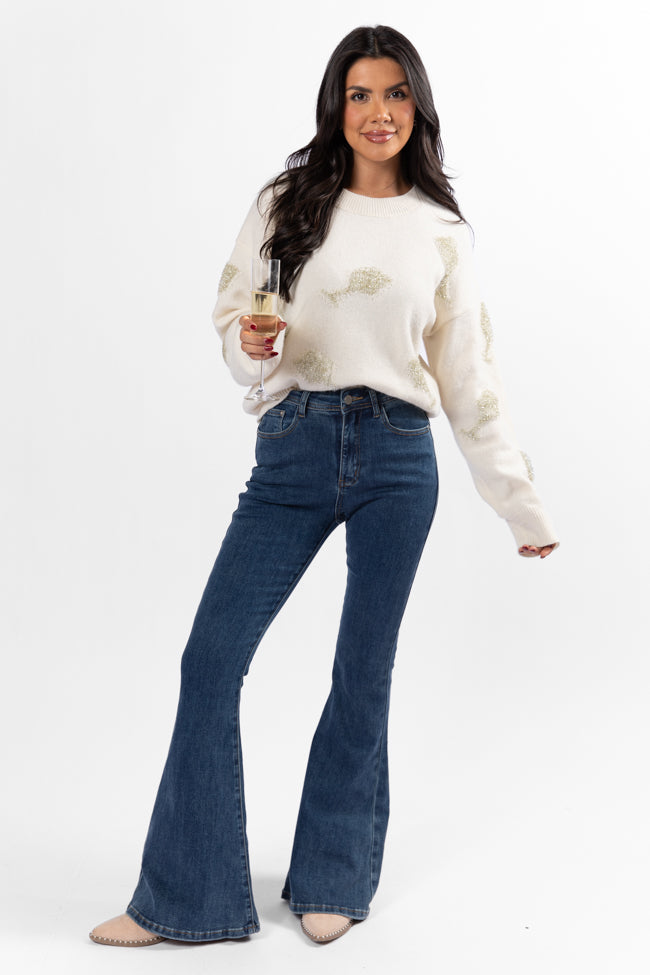 Pop The Bubbly Glitter Wine Glass Embroidered Cream Sweater - Coming Soon