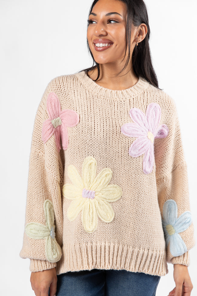 Whatever You Feel Beige Multi Floral Sweater