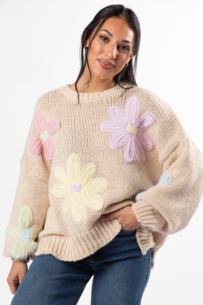 Whatever You Feel Beige Multi Floral Sweater