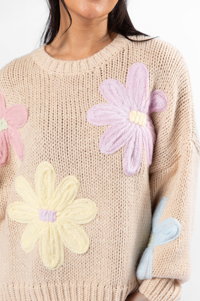 Whatever You Feel Beige Multi Floral Sweater