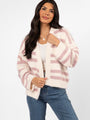 Made My Change Mauve and Cream Fuzzy Striped Cardigan