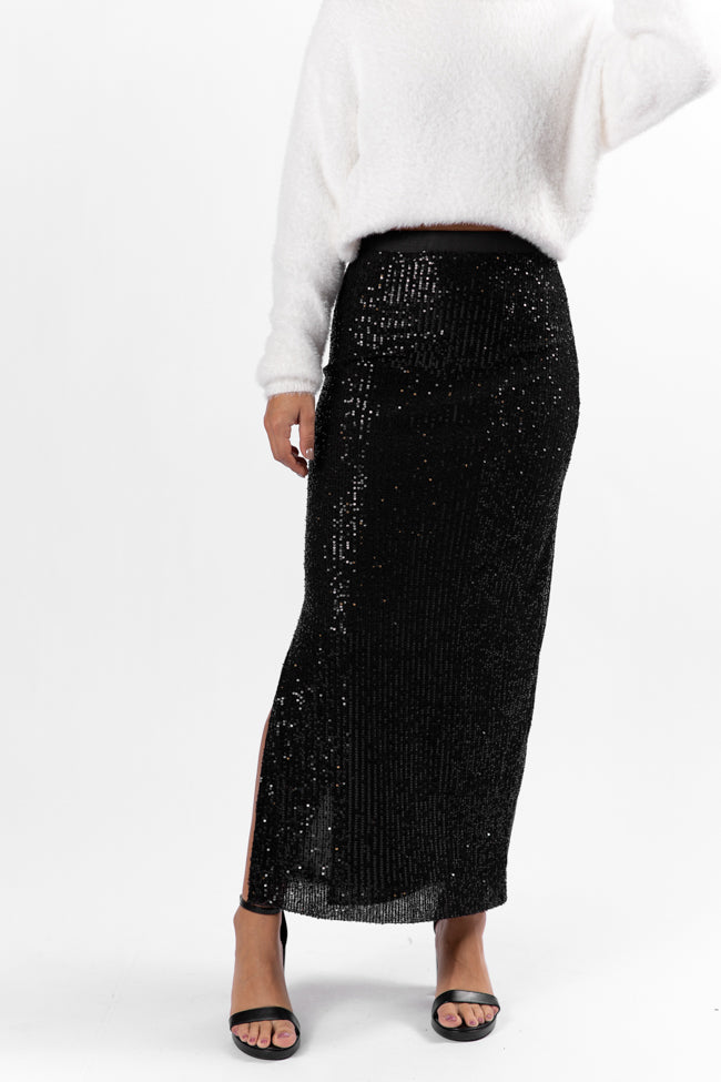 Own The Night Black Sequin Maxi Skirt