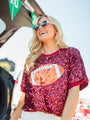 Go Long Burgundy Sequin Football Top