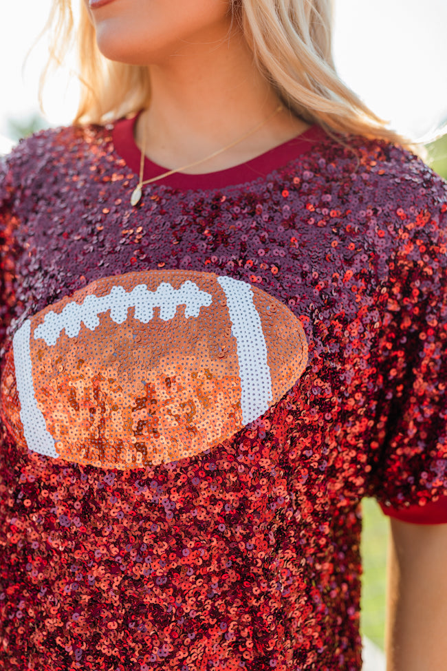 Go Long Burgundy Sequin Football Top