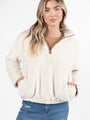 Stay Here Beige Contrast Trim Sherpa Pullover DOORBUSTER