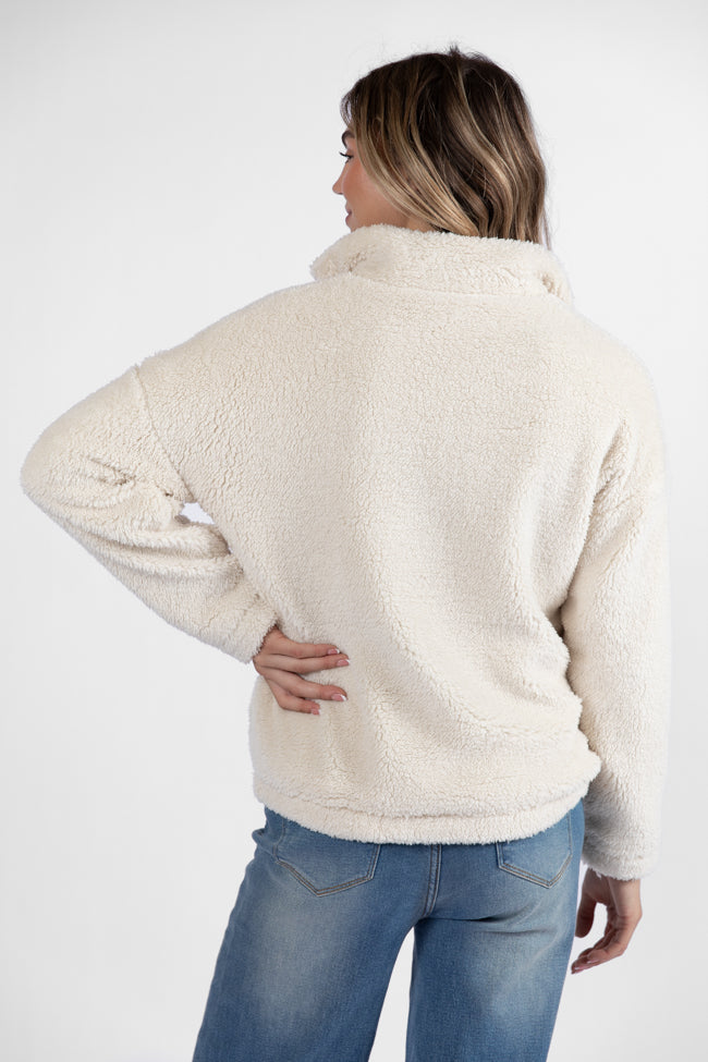 Stay Here Beige Contrast Trim Sherpa Pullover DOORBUSTER