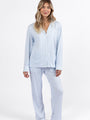 On A Cloud Light Blue and Cream Stripe Plush Knit Pajama Set DOORBUSTER