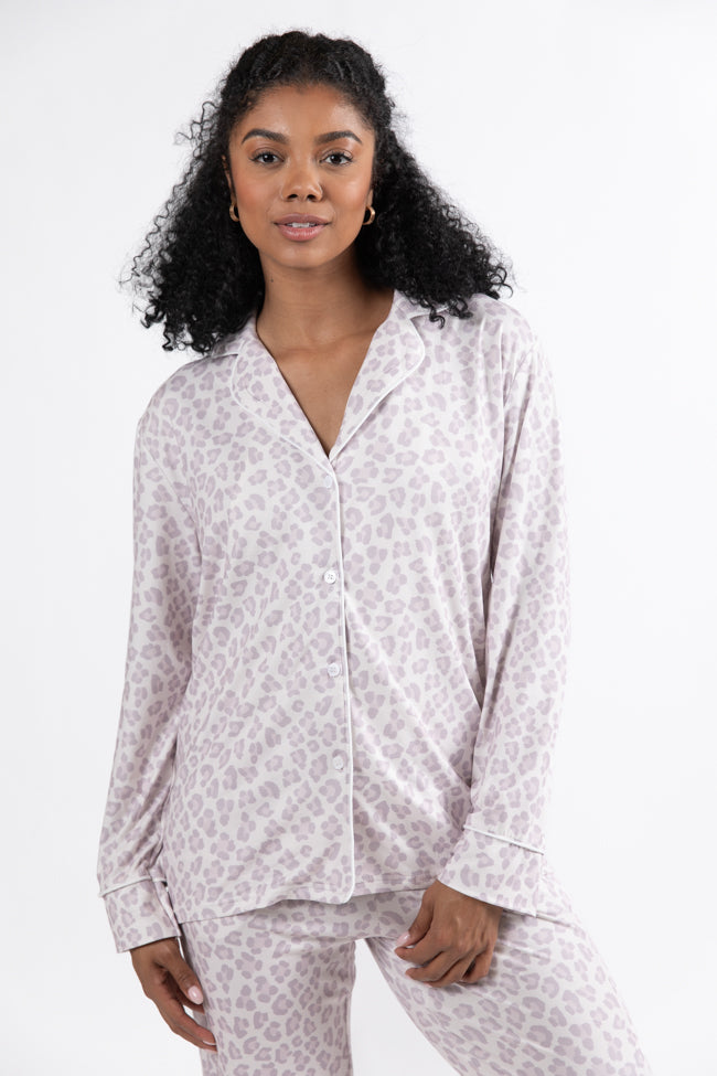 On A Cloud Light Leopard Plush Knit Pajama Set DOORBUSTER