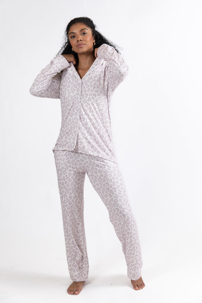 On A Cloud Light Leopard Plush Knit Pajama Set DOORBUSTER