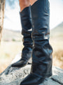 Heather Black Leather Fold Over Boots Emily Fauver X Pink Lily