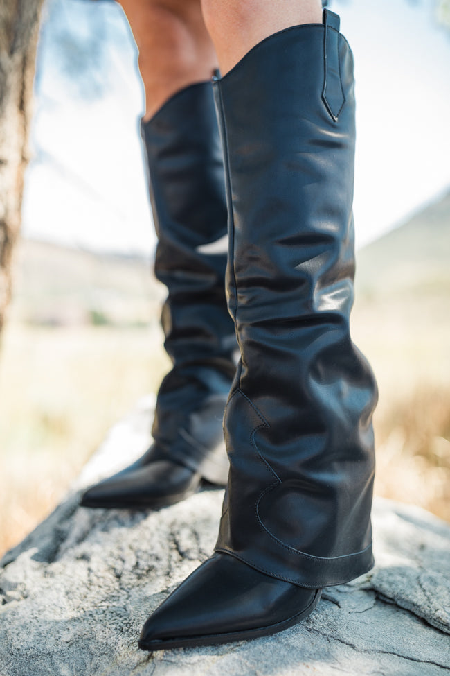 Heather Black Leather Fold Over Boots Emily Fauver X Pink Lily