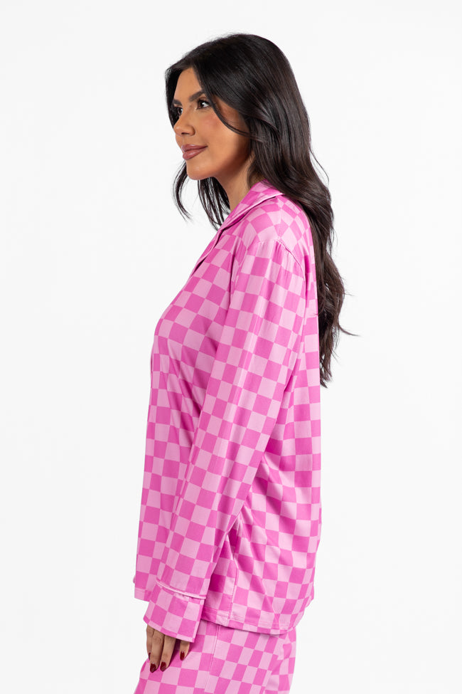 On A Cloud Pink Tonal Checkered Plush Knit Pajama Set DOORBUSTER- Coming Soon