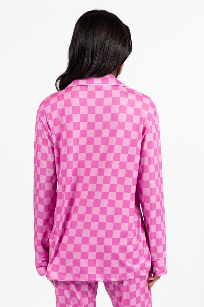 On A Cloud Pink Tonal Checkered Plush Knit Pajama Set DOORBUSTER- Coming Soon