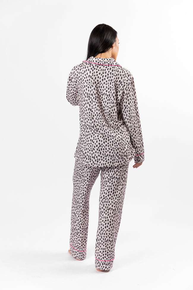 On A Cloud In Spotted Black and Tan Plush Knit Pajama Set DOORBUSTER