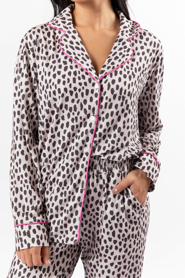 On A Cloud In Spotted Black and Tan Plush Knit Pajama Set DOORBUSTER