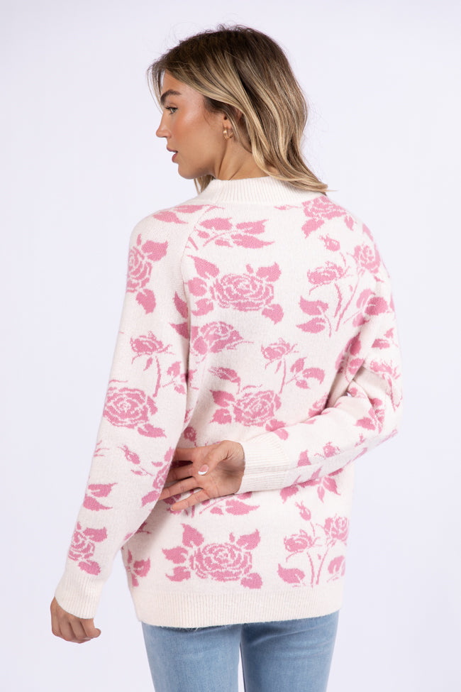 Feeling Like Love Ivory and Pink Floral Crew Neck Sweater DOORBUSTER