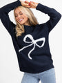 Feeling Like Love Navy and Ivory Bow Crew Neck Sweater DOORBUSTER