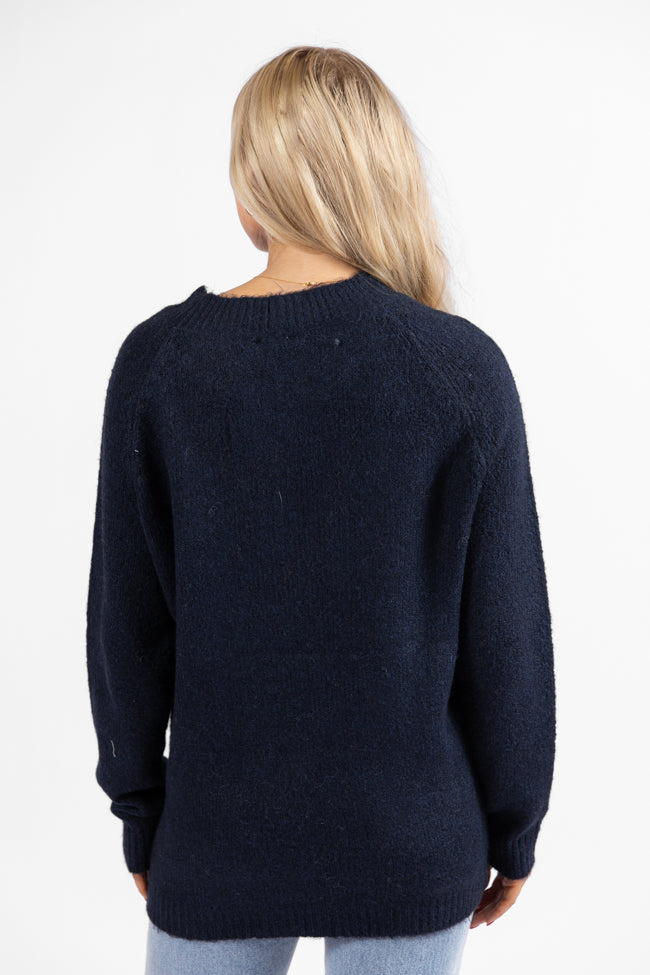 Feeling Like Love Navy and Ivory Bow Crew Neck Sweater DOORBUSTER