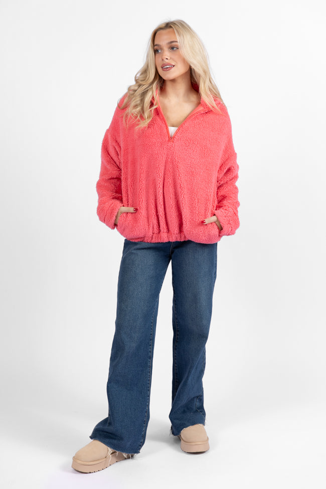 Stay Here Coral Sherpa Pullover DOORBUSTER