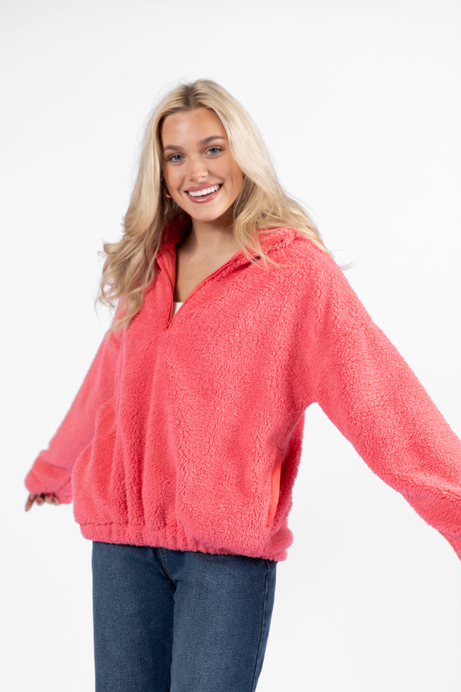 Stay Here Coral Sherpa Pullover DOORBUSTER