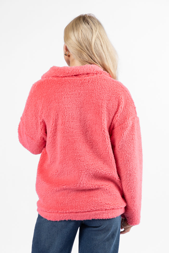 Stay Here Coral Sherpa Pullover DOORBUSTER