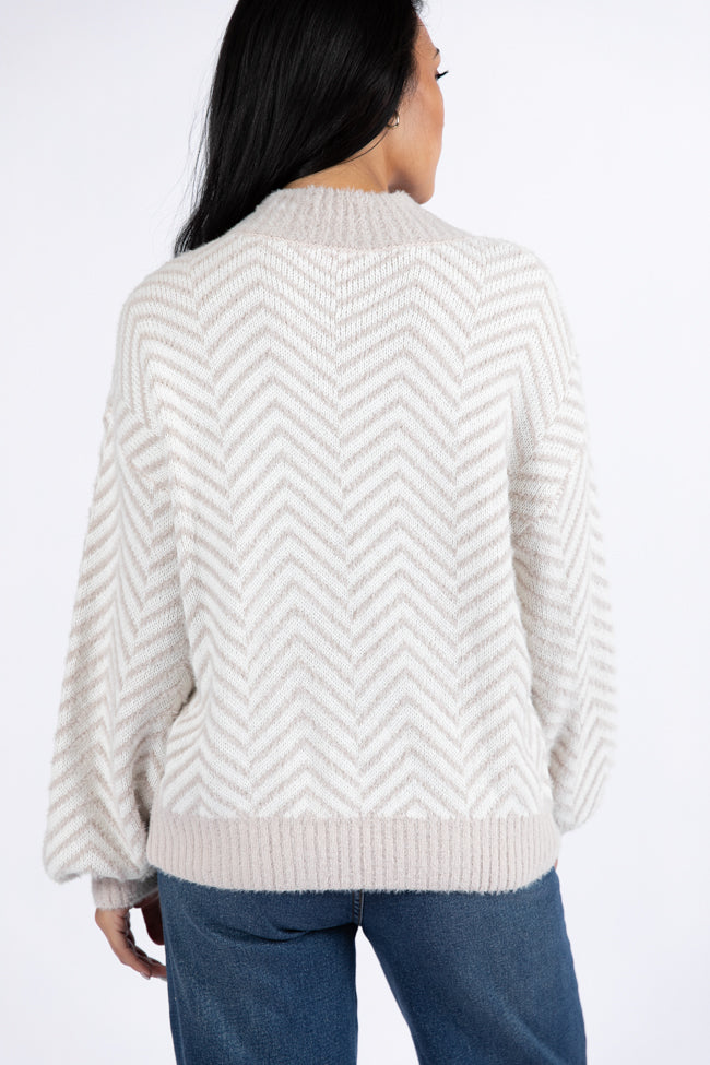 All That You Are Beige Fuzzy Herringbone Mock Neck Sweater DOORBUSTER