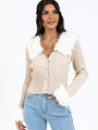 Fake It Until You Make It Beige Faux Fur Trim Cardigan