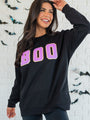 BOO Chenille Patch Black Oversized Graphic Sweatshirt