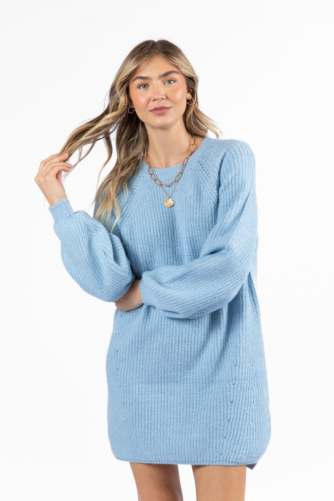 Sweet and Simple Sky Blue Crewneck Sweater Dress