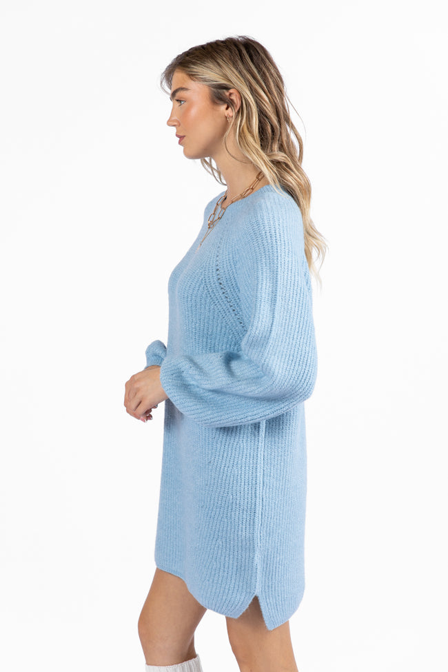 Sweet and Simple Sky Blue Crewneck Sweater Dress