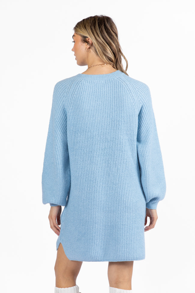 Sweet and Simple Sky Blue Crewneck Sweater Dress