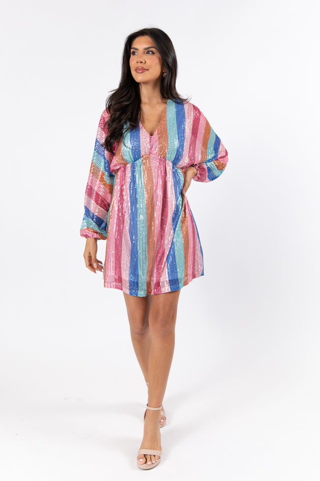 Count On Me Multi Stripe Sequin Dress