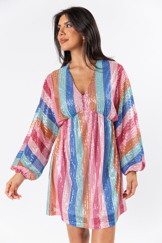 Count On Me Multi Stripe Sequin Dress