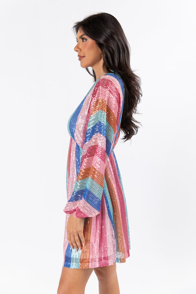 Count On Me Multi Stripe Sequin Dress