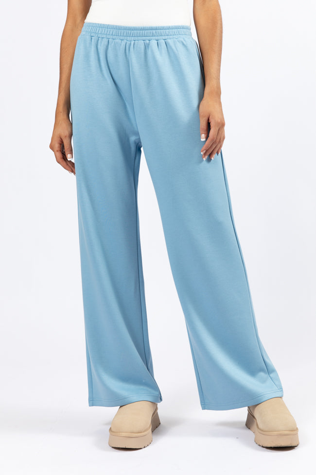 Let's Just Stay Blue Knit Wide Leg Pants