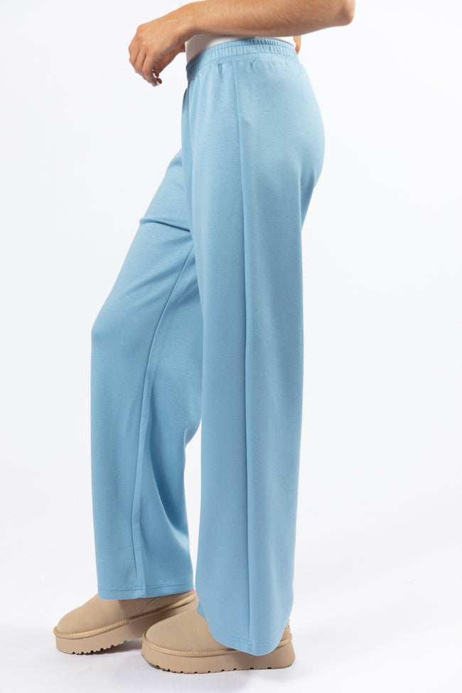 Let's Just Stay Blue Knit Wide Leg Pants