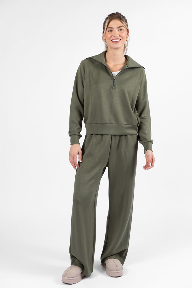 Let's Just Stay Green Knit Wide Leg Pants DOORBUSTER