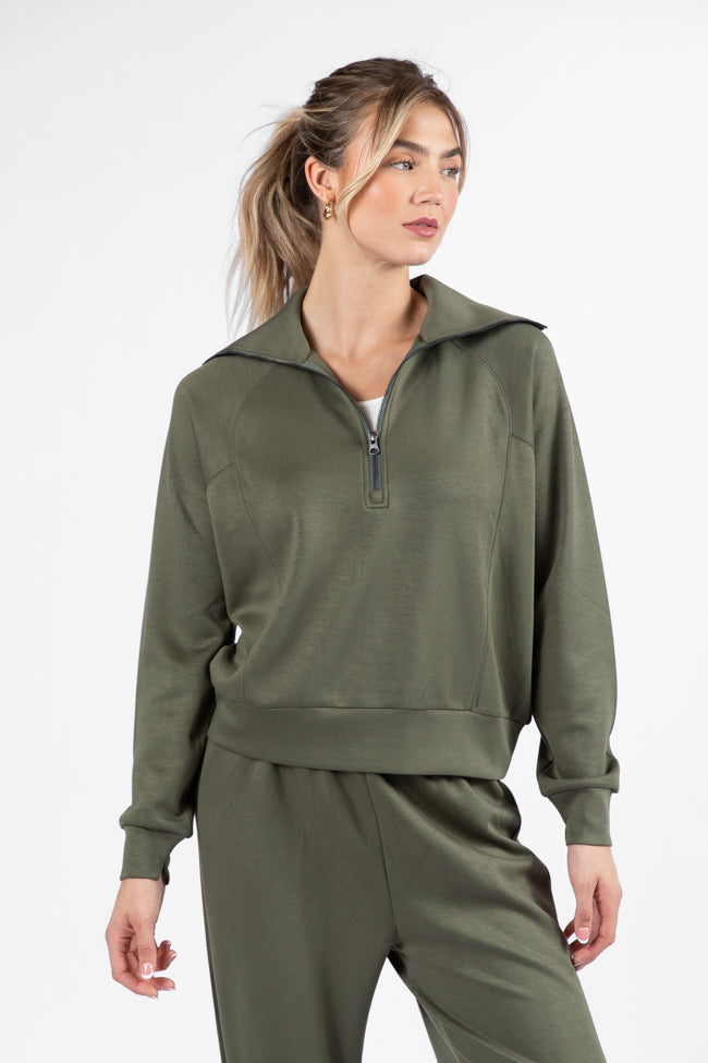 Let's Just Stay Green Quarter Zip Knit Pullover SALE