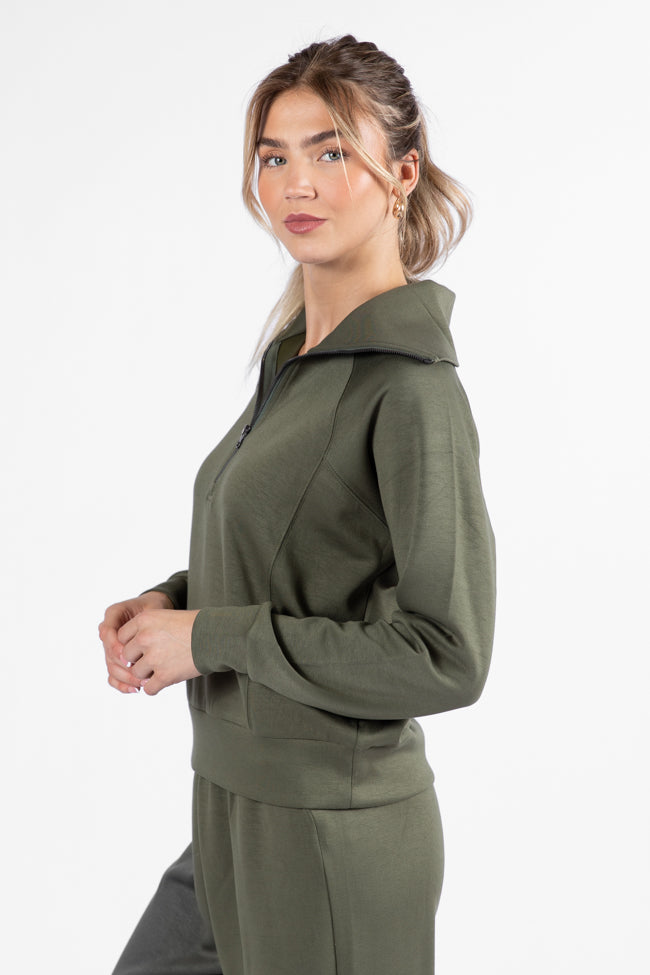 Let's Just Stay Green Quarter Zip Knit Pullover SALE