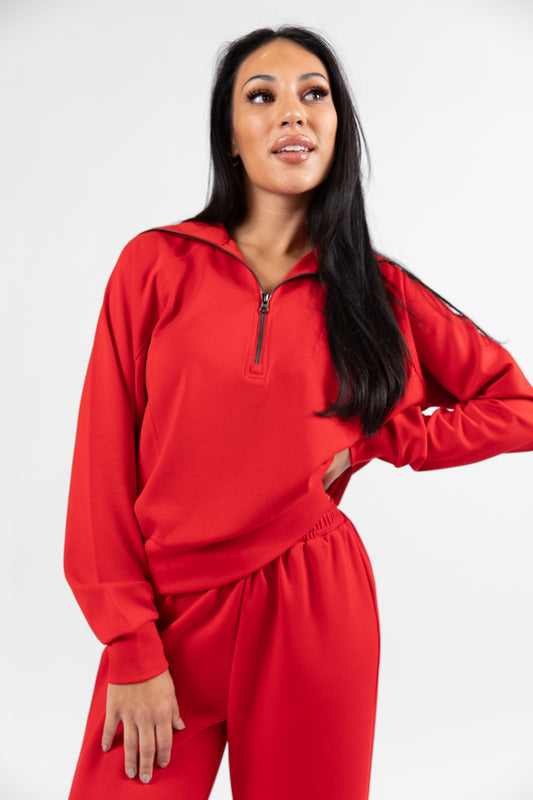 Let's Just Stay Red Quarter Zip Knit Pullover SALE