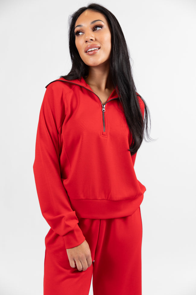 Let's Just Stay Red Quarter Zip Knit Pullover DOORBUSTER