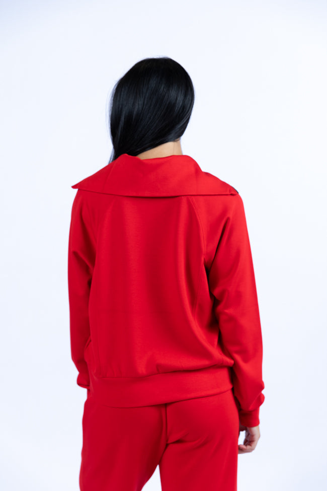 Let's Just Stay Red Quarter Zip Knit Pullover DOORBUSTER