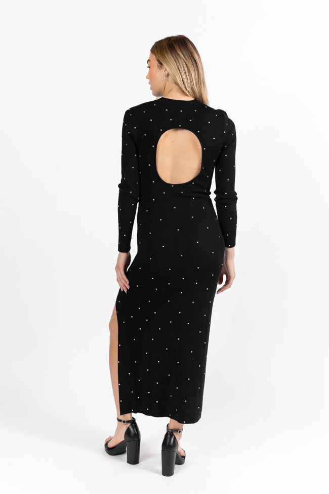 The Art Of Happiness Black Embellished Detail Knit Maxi Dress